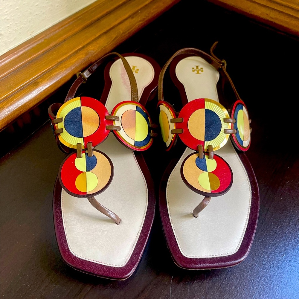 Tory Burch size 7 Marquetry Flat Disk Slingback Sandal